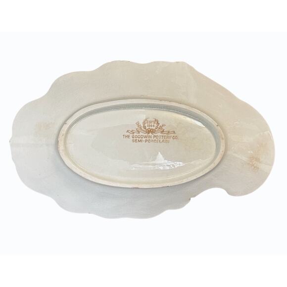 Antique Bone Trinket Dish Goodwin Semi Porcelain Floral Scalloped Gold Trim READ - Picture 3 of 15